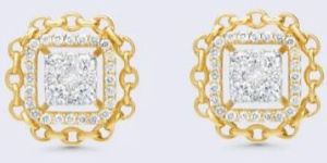 Rose Gold Diamond Halo Chain Studs