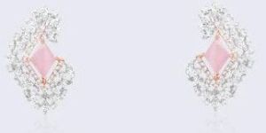 Rose Quartz Diamond Cluster Stud Earrings