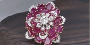 Ruby Diamond Floral Cluster Ring Luxury Statement Ring