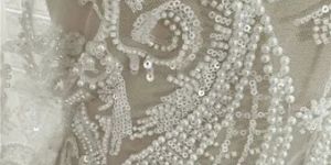 Luxury White Ivory Heavy Sequin Pearl Beaded Lace Fabric