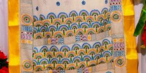 Pure Tussar Block Print Santiniketan Kantha Saree
