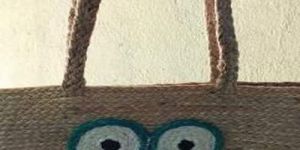 Playful Woven Jute Tote Bag