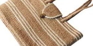 Small Woven Jute Tote Bag with Stripes