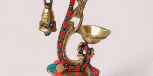 Pure Brass Multicoloured Diya with Bell