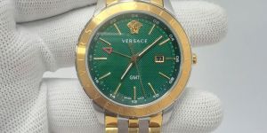 Versace Univers Gmt Dual Tone Green Dial Store Quality Swiss Watch