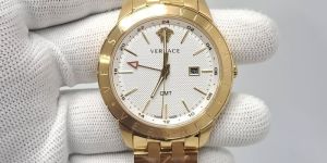 Versace Univers Gmt Golden White Dial Store Quality Swiss Watch