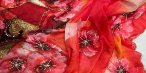 Soft Tebby Silk Floral Printed Handwork Saree