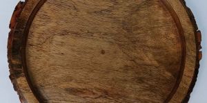 Rustic Bark Organizer Round Recessed Wooden Tray