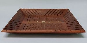Square Carved Accent Inlay Wooden Tray