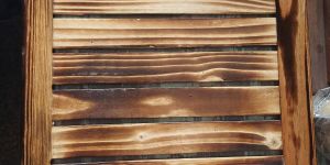 Square Slatted Server Oval Handle Wooden Tray