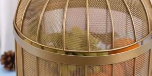 Golden Mesh Birdcage Fruit Holder with Decorative Birds