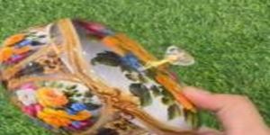 Porcelain Multicolor Bowl with Golden Accent Knob Lid