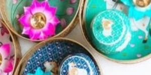 Printed Lotus Decor Bowl Set with Animal Motif Jars