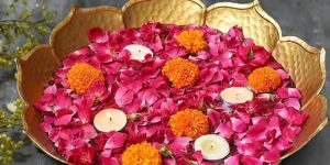 Golden Lotus Bowl with Petal Candle Decor