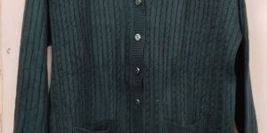 Dark Green Ladies Woolen Cardigan