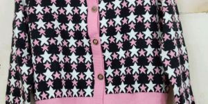 Pink with Star Print Ladies Woolen Cardigan