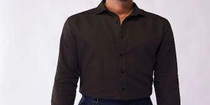 Mens Plain Brown Cotton Linen Shirt