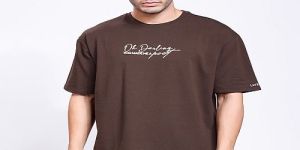 Oh Darling Printed Mens Brown Oversized T-Shirt