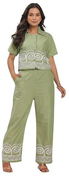 Women's Cotton Embroidered Crop Top Co-Ord Set