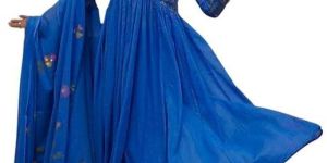 Women's Cotton Embroidered Long Anarkali Kurti with Pant and Dupatta Set