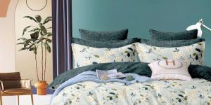 White Green Floral Print Monogram Pillow Cozy Layer Comforter