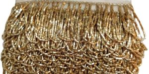 Golden Beaded Fringe Lace Trim