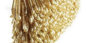 Golden Tube and Pearl Drop Beaded Fringe Lace Trim