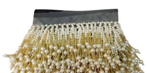 Pearl and Golden Beaded Fringe Lace Trim
