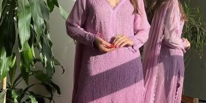 Ladies Heavy Mulmul Chikankari Kurti Set