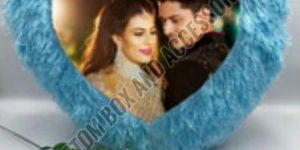 Heart Shape Blue Fur Photo Printed Sublimation Cushion