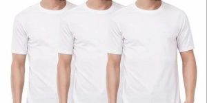 Mens Polyester Plain White Round Neck T-Shirt