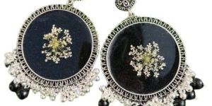 Black Round Resin Jhumka Earrings