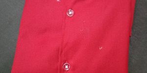 Womens Red Buttoned Workwear Dress with Beige Contrast