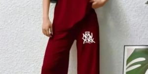 Ladies Maroon Poly Cotton Co-Ord Set