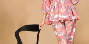 Ladies Pink Printed Polyester Co-Ord Set