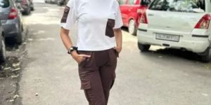 ladies white brown polyester co-ord set