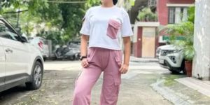 Ladies White & Link Pink Polyester Co-Ord Set