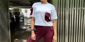 Ladies White & Maroon Polyester Co-Ord Set
