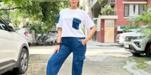 Ladies White & Teal Blue Polyester Co-Ord Set