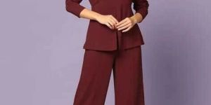Ladies Wine Poly Cotton Co-Ord Set