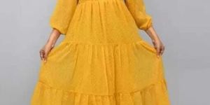 Ladies Yellow Georgette Long Dress