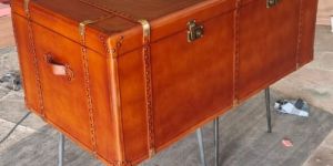 Vintage-Style Leather Trunk Coffee Table
