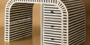 Rue Bone Inlay Waterfall 3 Drawers Desk Black