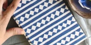 White and Indigo Print Textile Diary