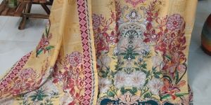 Pure Crepe Unstitched Suits with Heavy Bottom Dupatta