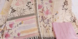 Pure Shimmer Silk Digital Printed Hand Embroidered Unstitched Suit