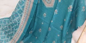 Viscose Linen Printed with Handwork Bottom Unstitched Suit