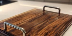 Wooden Serving Tray with Steel Handle
