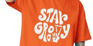 Mens Orange Typography Oversized T Shirt