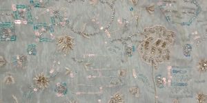 Golden Floral Embroidered Fabric